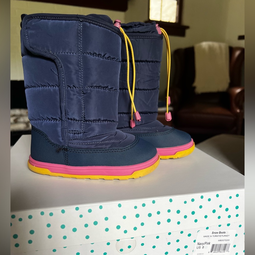 Ten Little Kids Navy and Pink Snow Boots Size 8